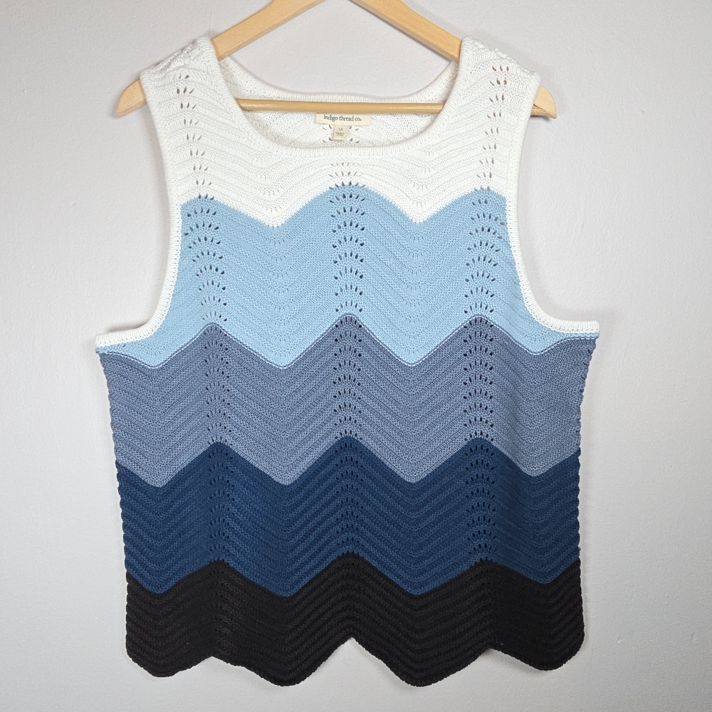 Indigo Thread Co. Women's Sleeveless Knit Sweater Top Boho Chevron Print 1X NWOT